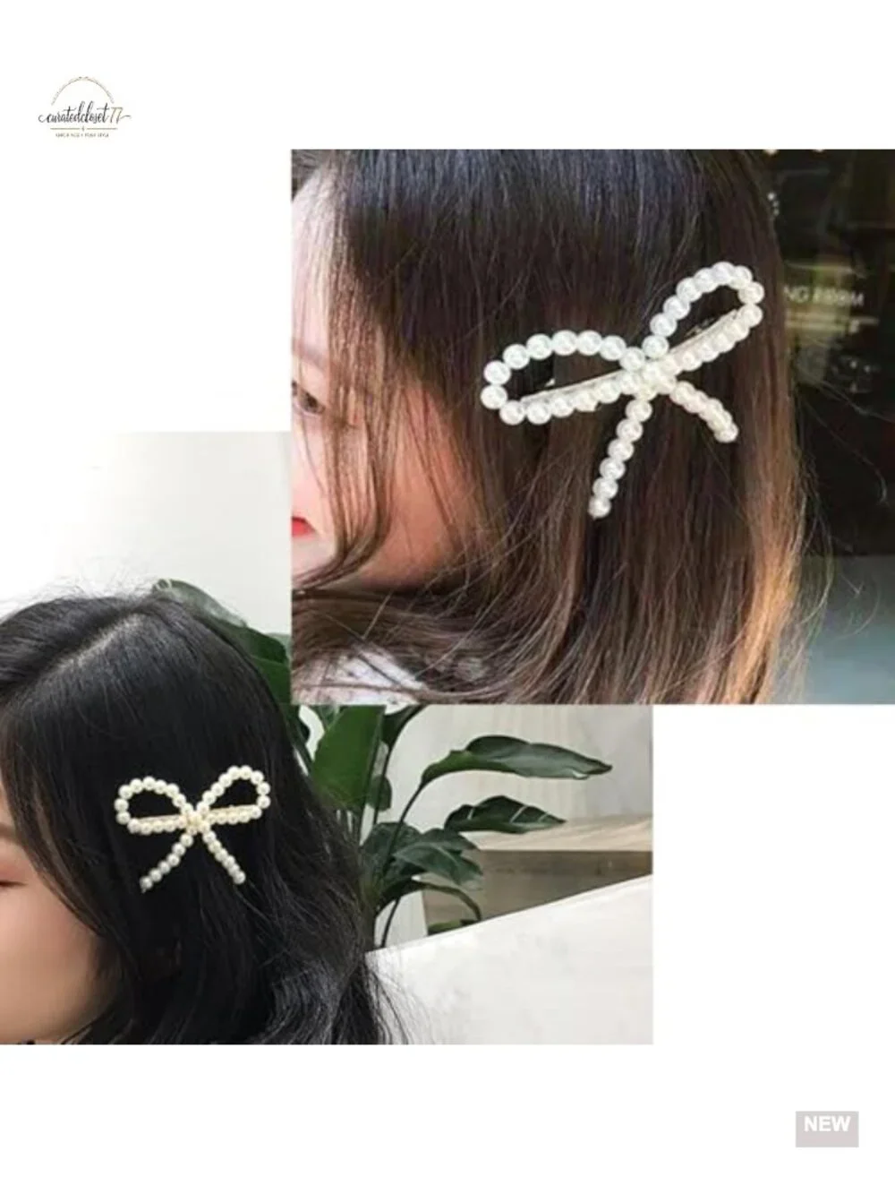 10 Pcs Pearl Bow Hair Clips, Faux Pearl Hair Barrettes, Non-Slip Duckbill